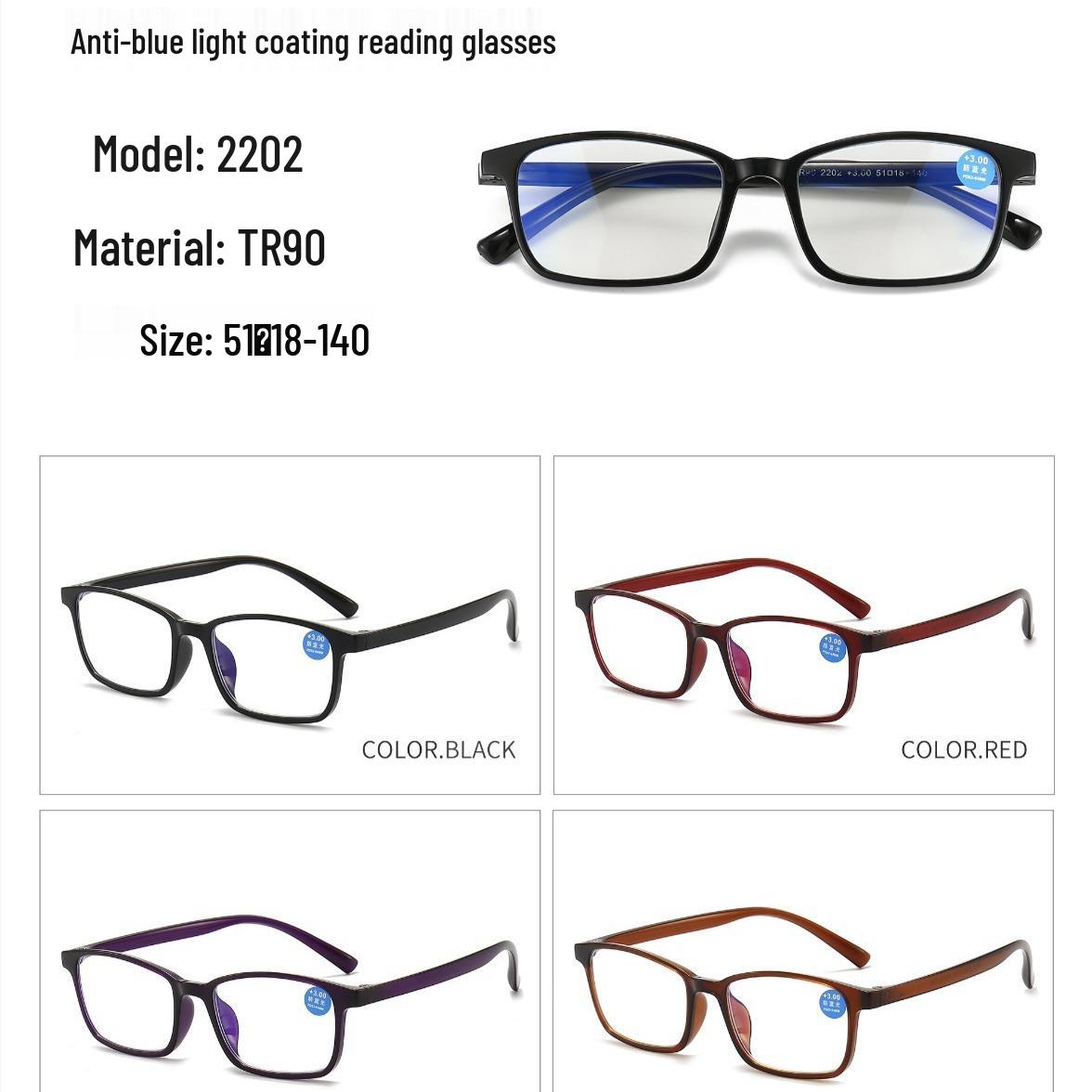 

2025 Anti-Blue Light TR90 Reading Glasses with Gift Lenses for Elderly 350
