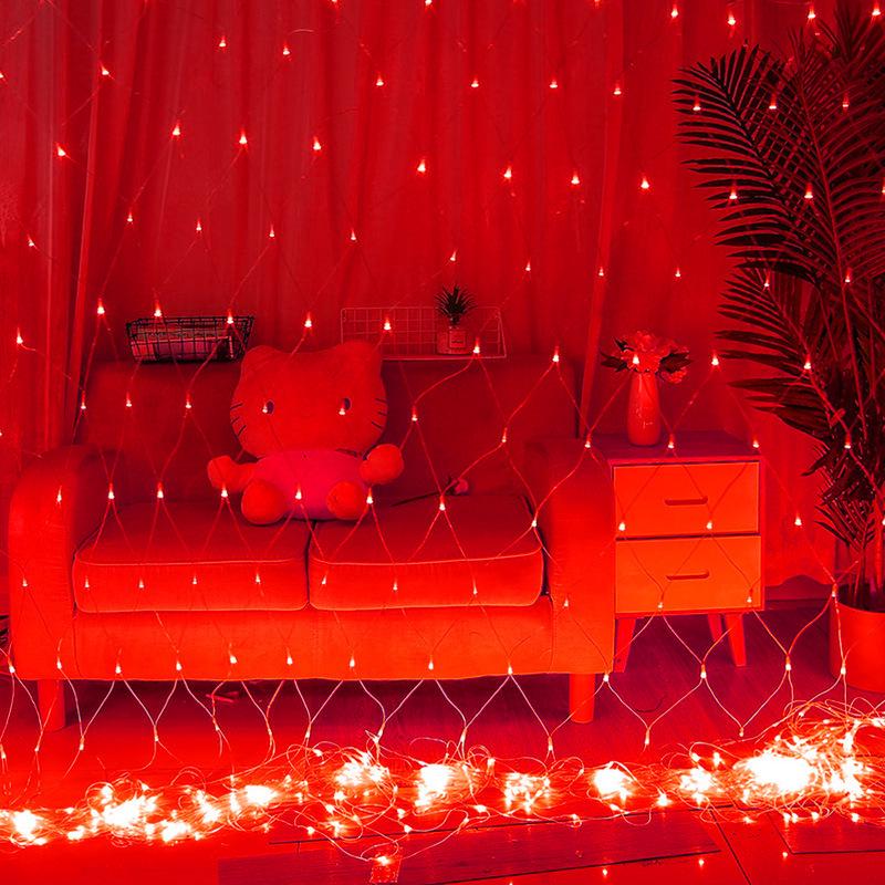 Светодиодные водонепроницаемые сетчатые гирлянды на солнечных батареях - Уличные гирлянды для праздничного украшения Red