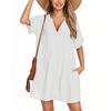 Women's Fashion Smock Casual Short-sleeved V-neck T-shirt Dress Holiday Beach Dress