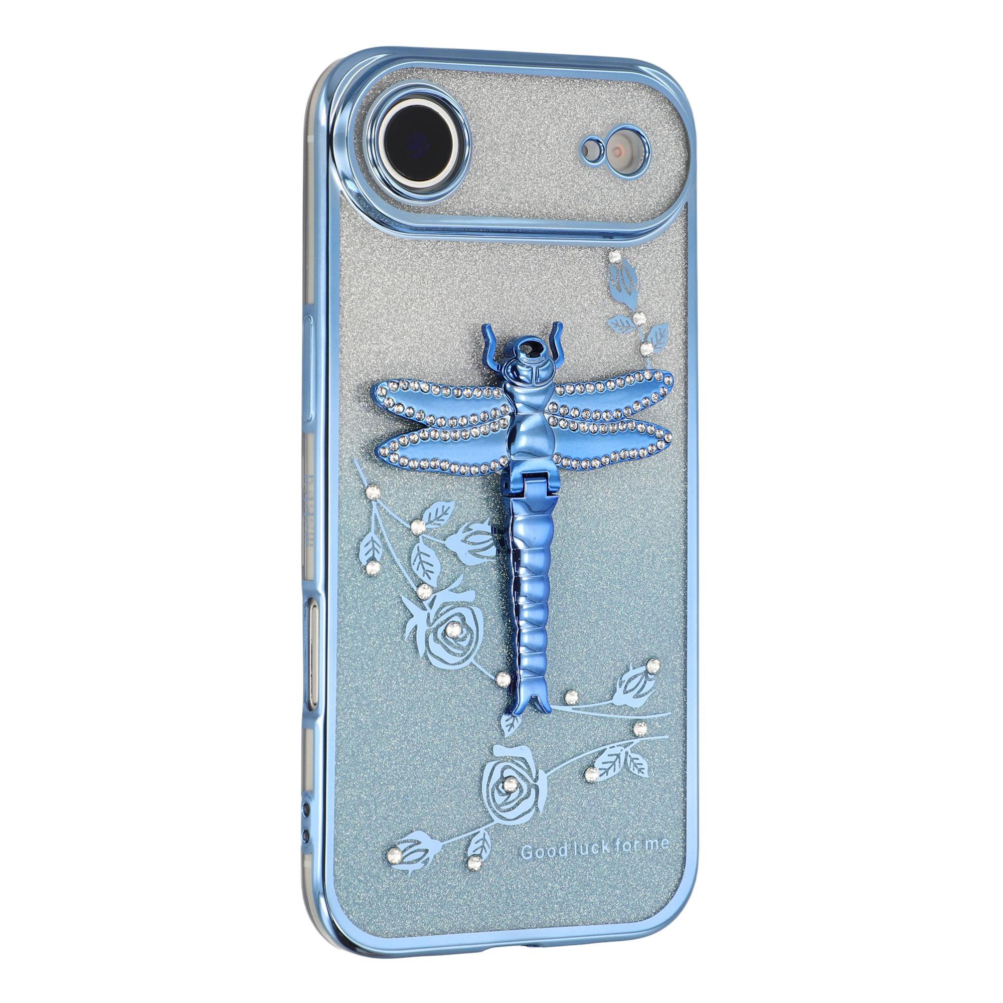 

KADEM For iPhone 17 Air Case Dragonfly Kickstand TPU Flowers Glitter Phone Cover Blue