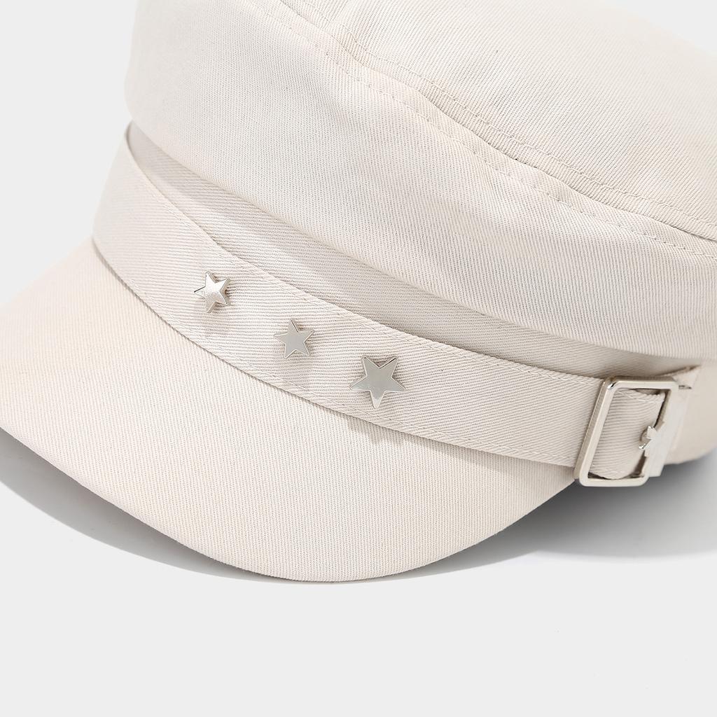2025 New Style Women's Visor Cap - Flat-Top Beret, Star-Embellished Naval Cap, Japanese-Style Y2K Hot Girl Face-Slimming Cap
