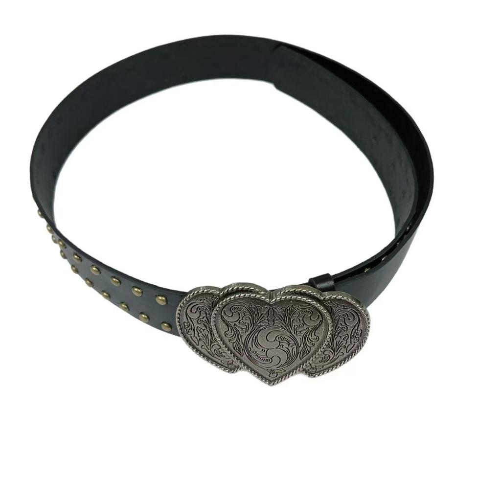 American retro denim design belt personalized yk rivet belt love belt Korean version versatile