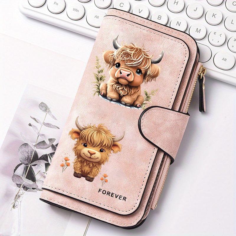 Portafoglio Lungo da Donna Design Mucca delle Highlands Scozzesi Portamonete con Bottone Multifunzionale 1pz Carino Regalo per Amanti dei Gatti Pendolarismo Quotidiano Viaggio all'Aperto Uso Familiare