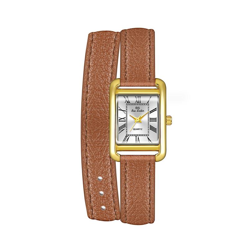 Vintage Rectangle Roman Dial Watches For Women Genuine Leather Strap Luxury New Quartz Women s Watch Creative Retro Wristwatch Brown Gold