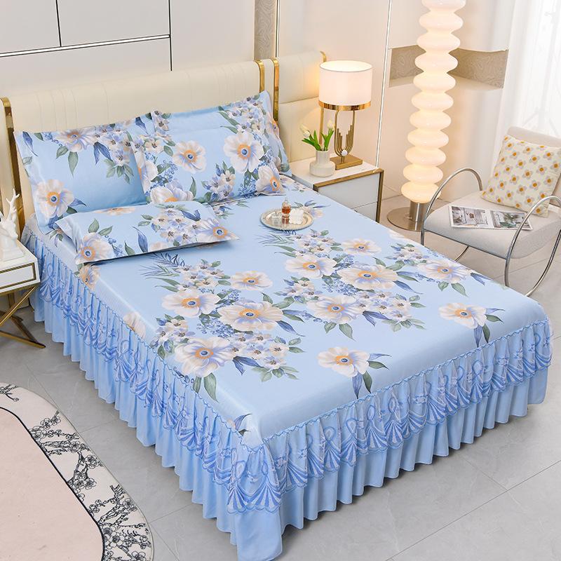 3Pcs Summer Bed Skirt Style Bedspread Lace European Style Three Piece Set Skirt Style Bed Cover Mattress Dust Protection Cover