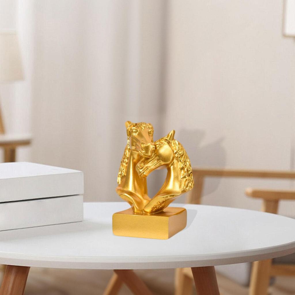 Double Horse Head Figurine Tabletop Ornament Collection Mascot Unique Horse Statue for Living Room Centerpiece Entrance Decor