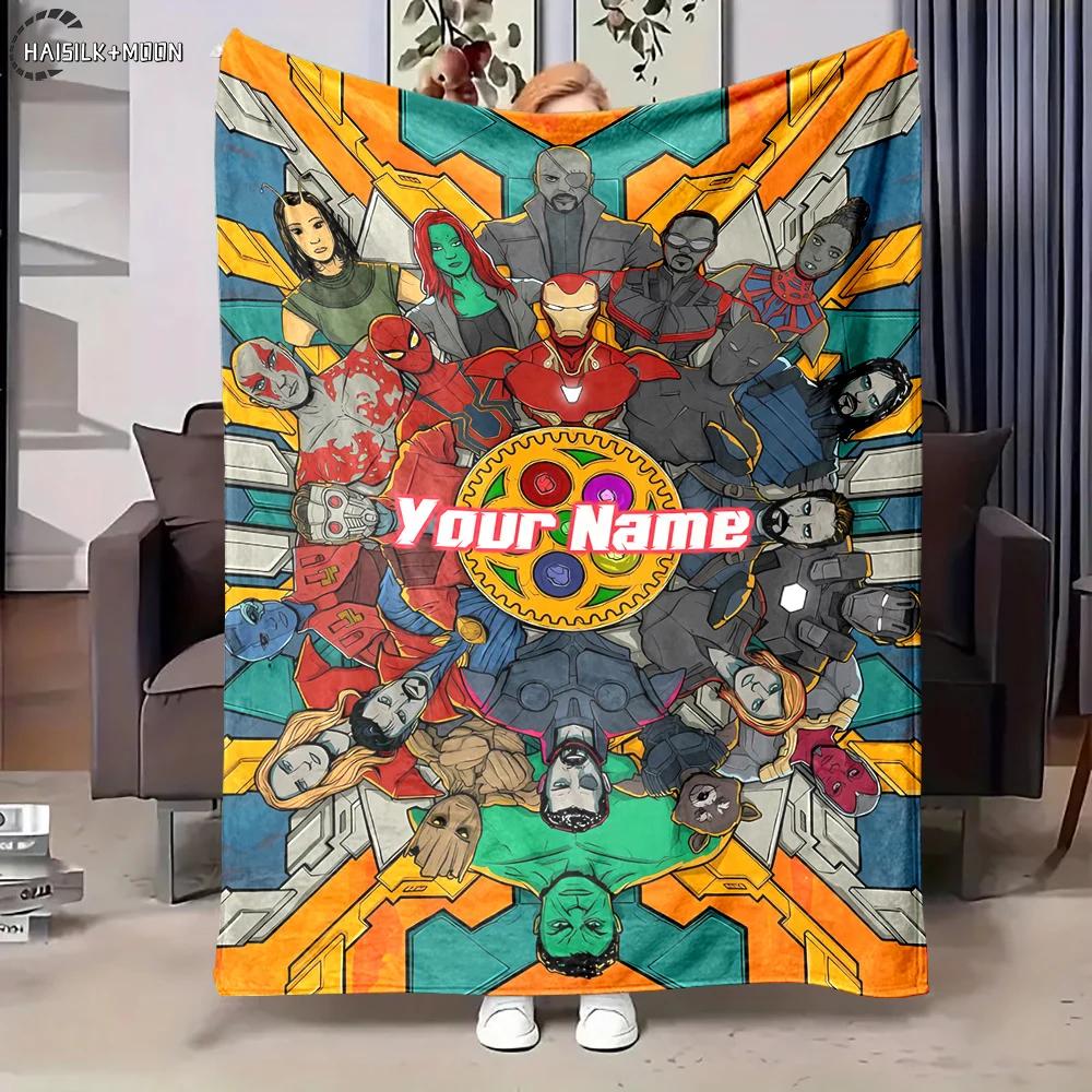 3D Multi-Maat Gepersonaliseerd Deken met Naam Marvel Avenger Print Volwassenen Kinderen Warm Deken Comfortabel Deken Vakantiecadeau
