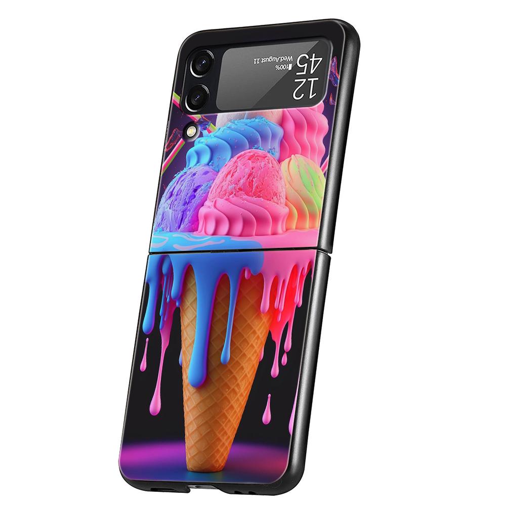 

Ice Cream Hard PC Phone Case For Samsung Galaxy Z Flip 7 6 5 4 Black Cover For Galaxy Z Flip 3 Foldable Capas Fundas Coque Bags Z Flip 4
