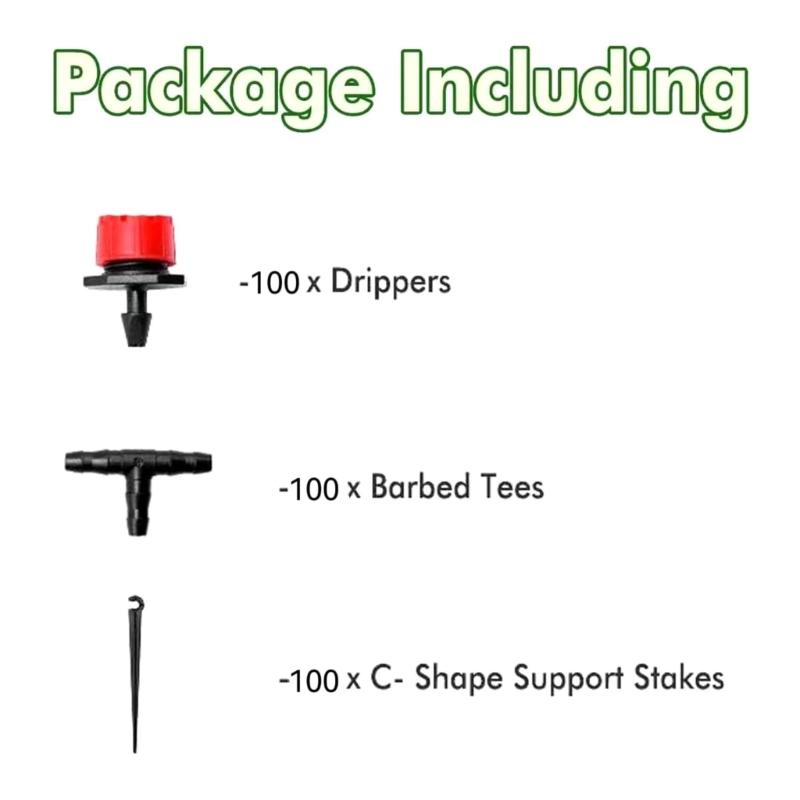 100 Stück Einstellbarer Mikro-Tropfer 100 Stück T-Verbinder 100 Stück Garten-Schlauch Erdanker Tropfsystem Automatisch