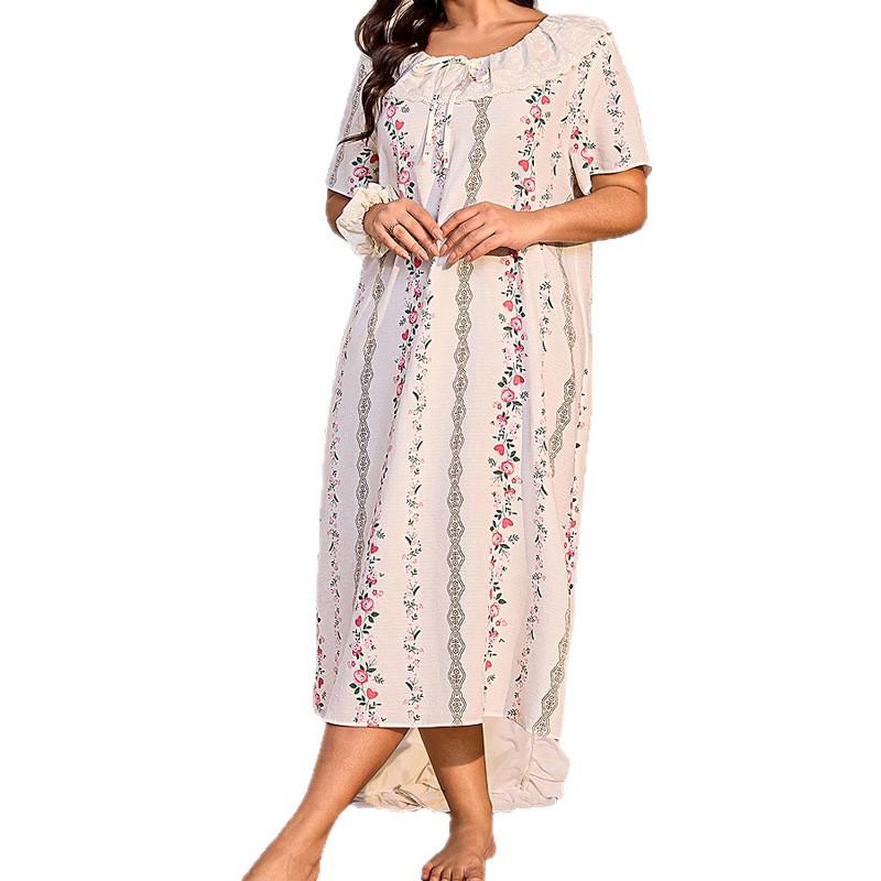 Plus Size Floral Nightgown for Women - Spring/Summer Comfortable Loose Pajama Dress