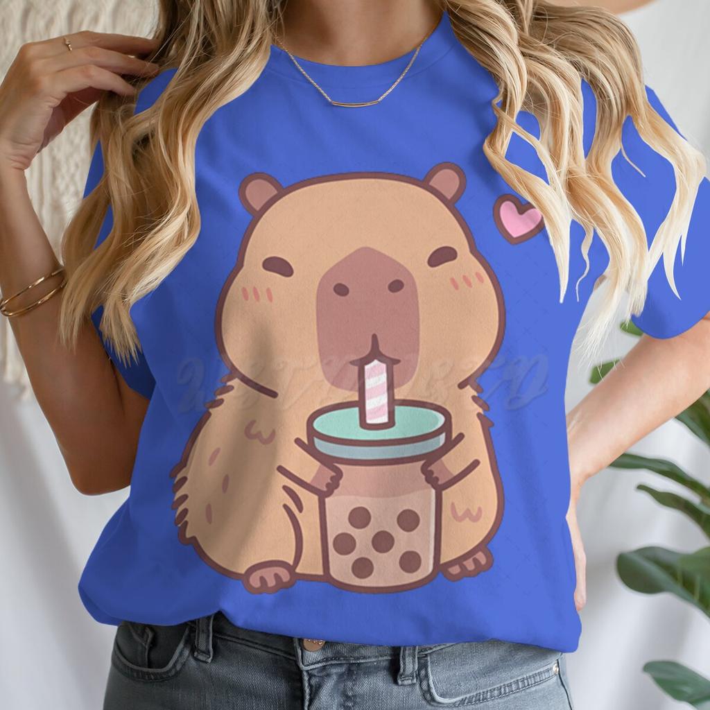 Tie Dye Animal Graphic Lover Gift Shirt Tee Capybara Kawaii Cartoon T-shirts Crew Neck Casual Summer Drink Tops