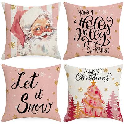 Neuer rosa Weihnachts-Kissenbezug Wohnzimmer Sofa Rückenlehne Leinen Einseitig Heimdekoration Kissenbezug