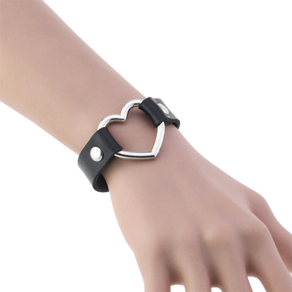 Heart Cat Bat Rock Gothic PU Leather Wrap Bracelet Bangle For Women Men Punk Fashion Hip Hop Harajuku Cat Heart Charm Bracelet