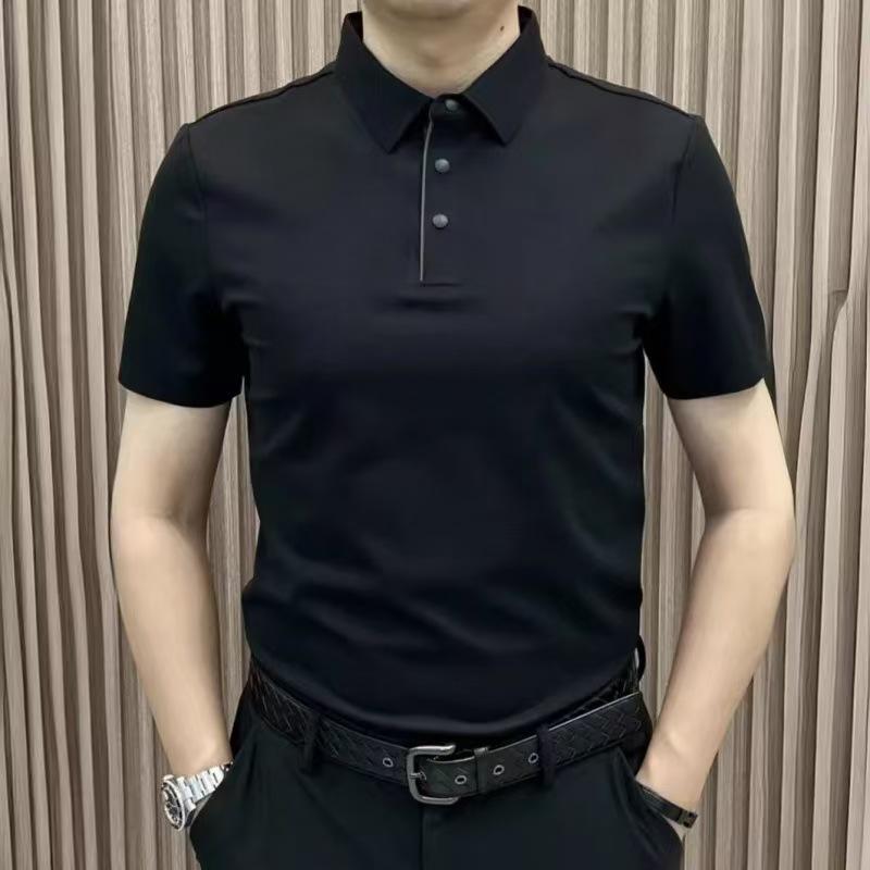 

Повседневная приталенная рубашка-поло премиум-класса однотонной расцветки с лацканами для бизнеса 4XL чёрный