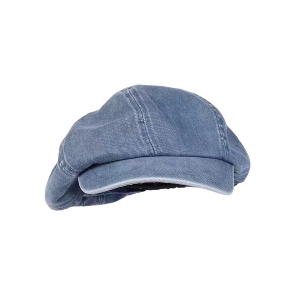 Washed Cloth Denim Octagonal Hat Head Circumference Cloud Hat Casual Denim Beret  Girl