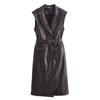 2024 Autumn/Winter Women's Sleeveless Leather Trench Coat Dress