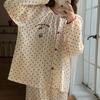 Ladies' Cartoon Pajama Set: Cotton Gauze, Long Sleeve & Pants, Thin Cardigan, Spring/Autumn Style.