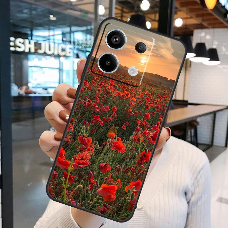 Red Corn Poppy Flower Cover For Xiaomi Redmi Note 13 Pro 12 11 9 10 Pro 9S 10S 11S 12S Redmi 12 10C 12C 13C Case