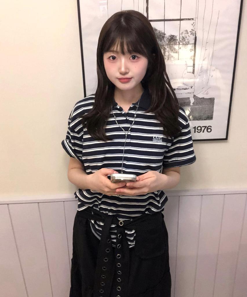 CGP (Women) Oversized Striped Short Sleeve Collared T-Shirt - Dark Navy