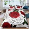 Retro Red Rose 3d Printed Quilt Cover Romantic Gift Bedding Set Quilt Cover Pillowcase Three-Piece Set 100% Polyester