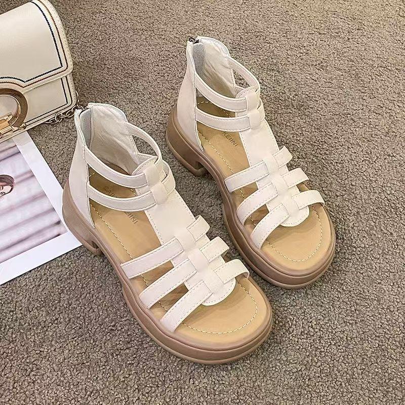Women's Summer New High Top Hollow Out Thick Sole Sandals Open Toe Flat Sole Zippers Modern Sandals Outdoor Beach Sandals