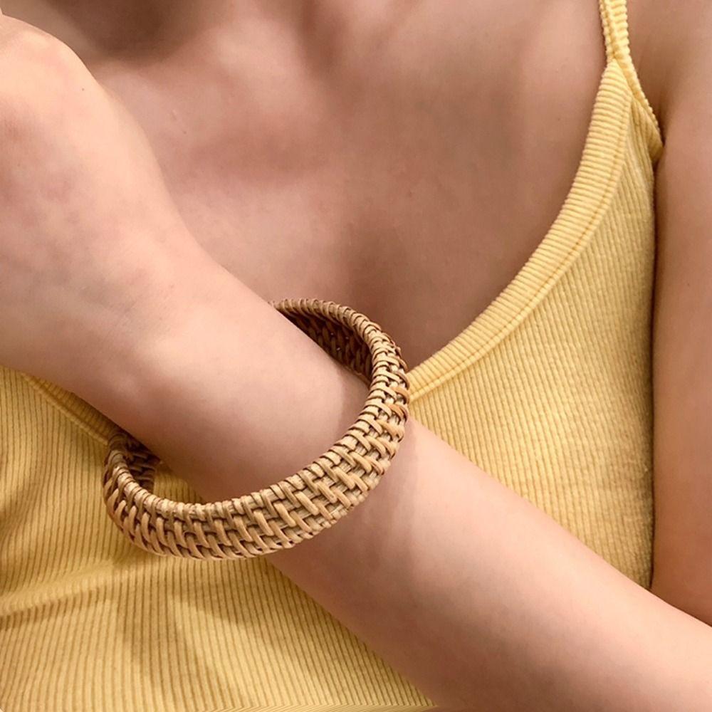 Simple Rattan Woven Bracelet Classic Bohemian Braided Bracelet Creative Ethnic Style Bangle  Beach