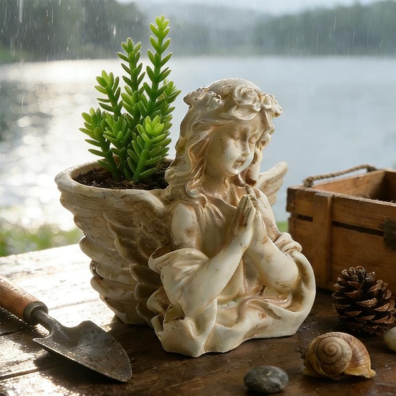 Retro Outdoor Garden Angel Flowerpot Courtyard Balcony Decoration Craft Flowerpot Statue Creative Accessory Gift for Friends