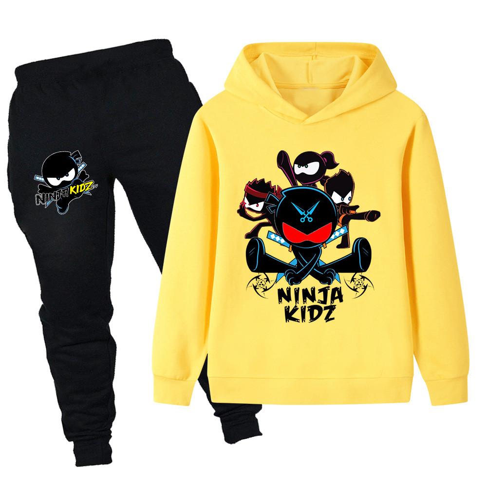 PB1170 Kids Boys Girls NINJA KIDZ Print Outdoor Long Sleeves Hoodie Pants Outerwear Sets