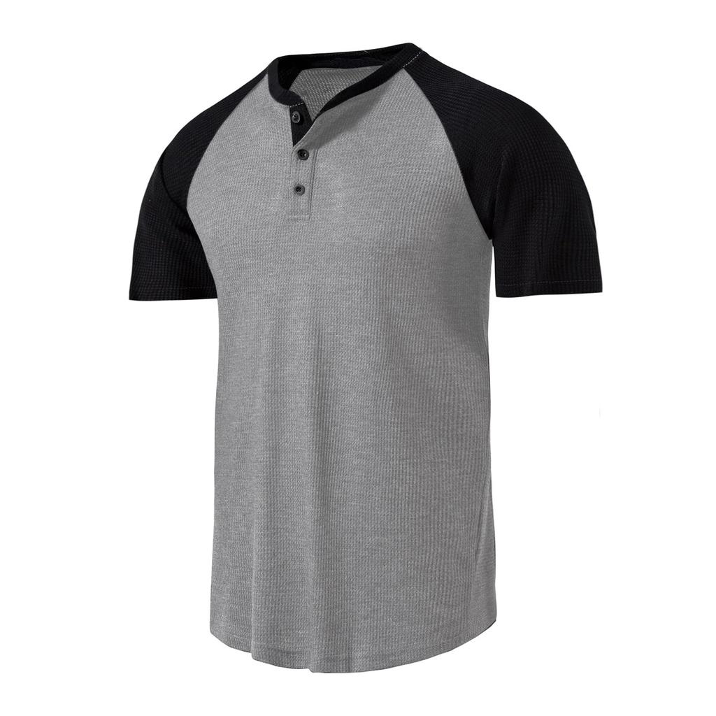 Herren Casual Sports Kurzarm T-Shirt Raglanärmel Wafer Grid Henley Herren Henry Shirt