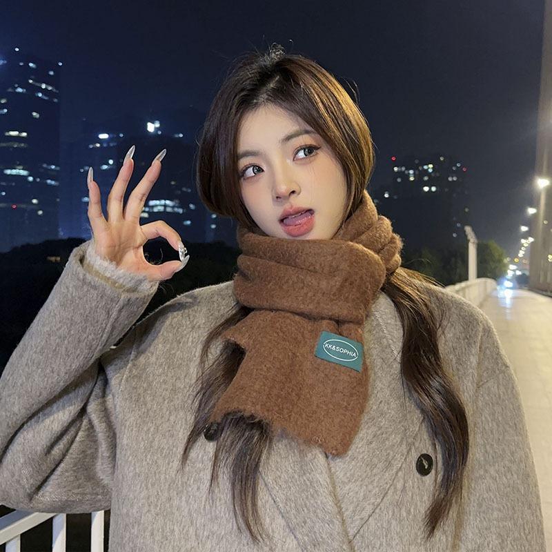Solid color wool scarf women's winter new high-end sense thickened warm scarf neck protection student versatile