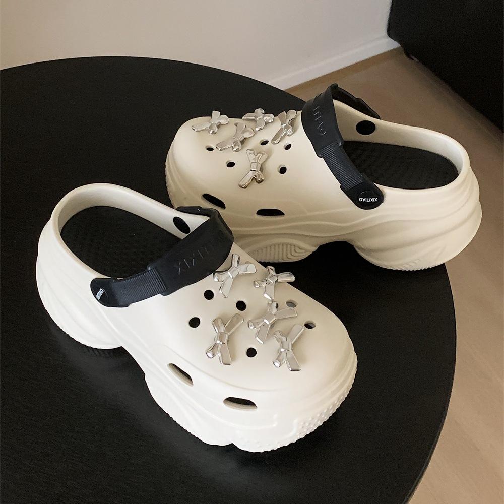 

Fashion DIY Bow Knot Platform Clogs For Women Indoor Street Slippers Thick Sole Mixed Colors Home Beach Shoes Female Fashion Sandals 36-37 бежевый