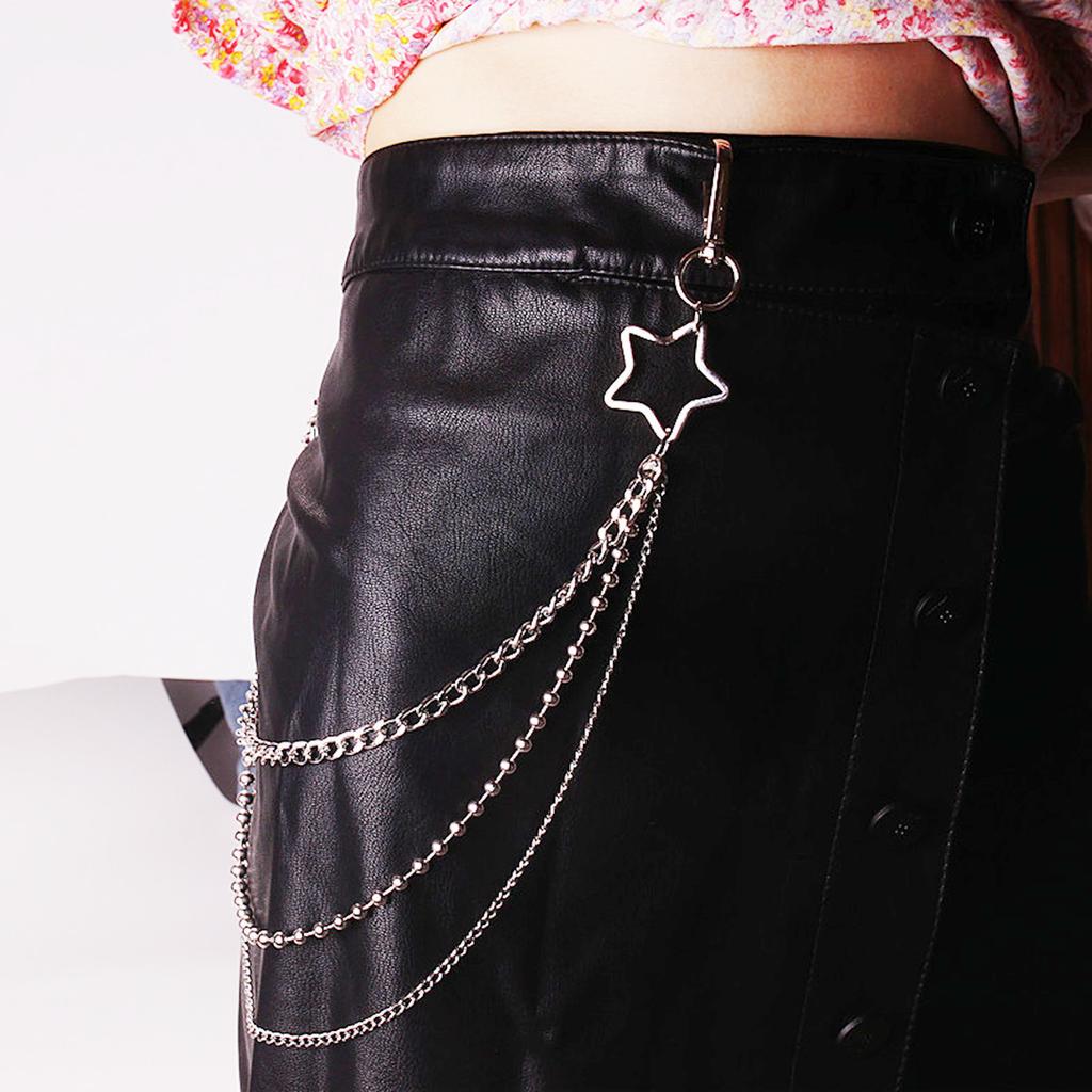 Accessories, punk retro metal pentagram trousers, simple multi-layer geometric chain waist chain for women