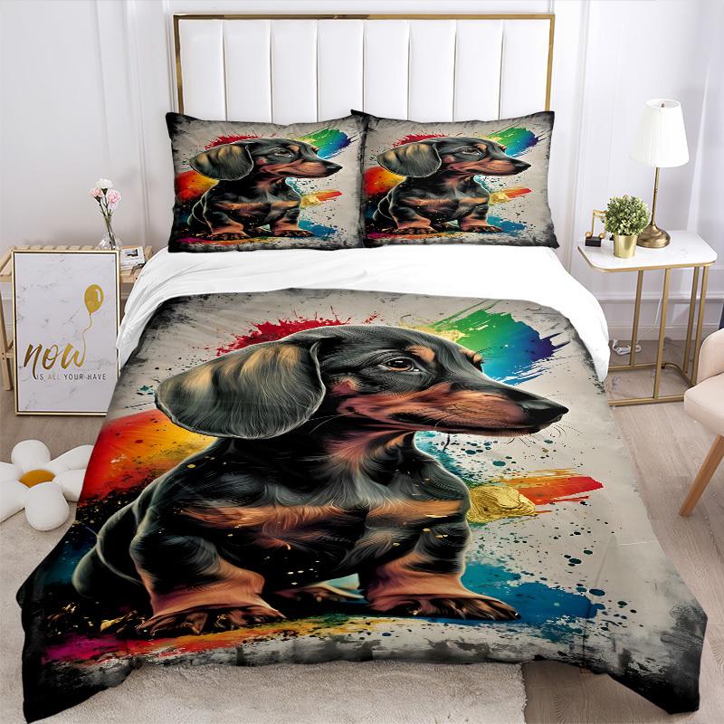 3pcs Dachshund Art Print Duvet Cover Set - Machine Washable, Includes 1 Cover and 2 Pillowcases, No Core Included Yy251013047