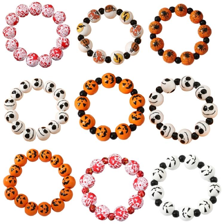 Skull Pumpkin Spiders Bead Bracelet Elastic Wristband Jewelry Stackable Bangl