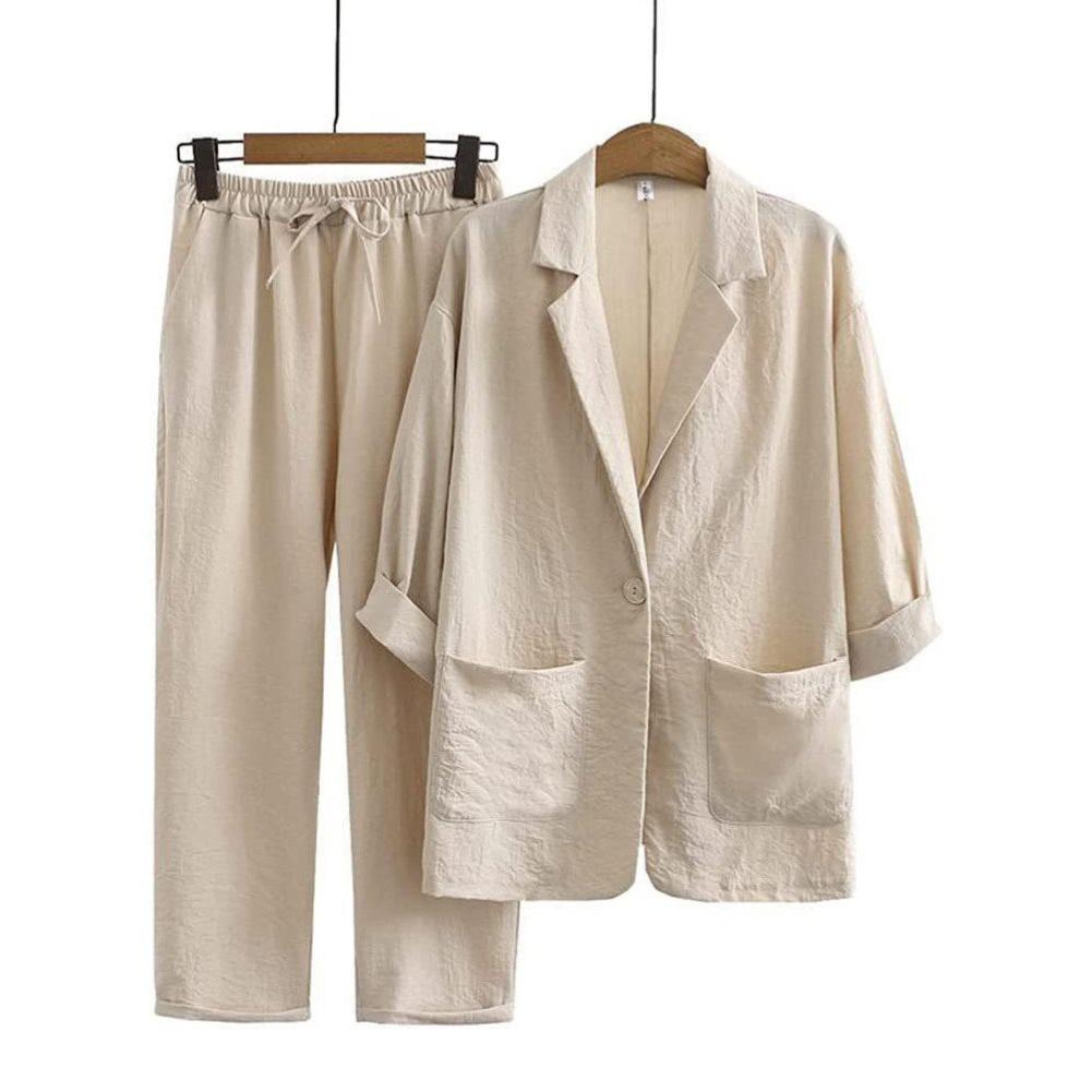 Übergröße Lässiger Baumwollleinen Langarm Trainingsanzug: Frühling Herbst