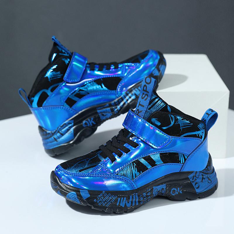 Kids Running Shoes Boys Non-slip Waterproof Casual Shoes Glossy Leather Sneakers Fashion Teenager Trekking Sport Shoes