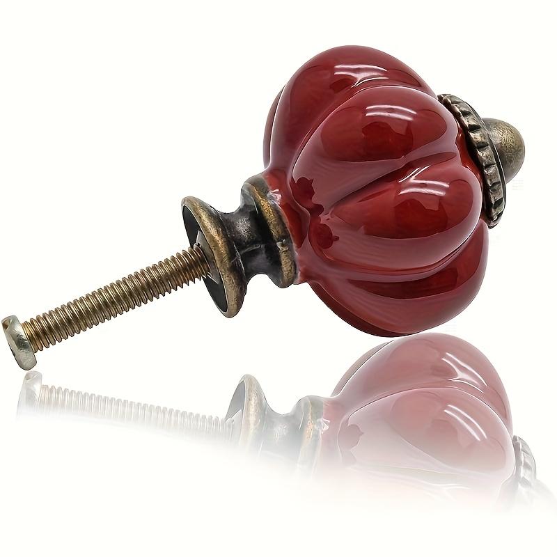 Retro Ceramic Cabinet Handles 12pcs - Deep Red Pumpkin Design 1.381.50 Inches, Ideal for Furniture Decoration On Drawers, Cabinets & Closets