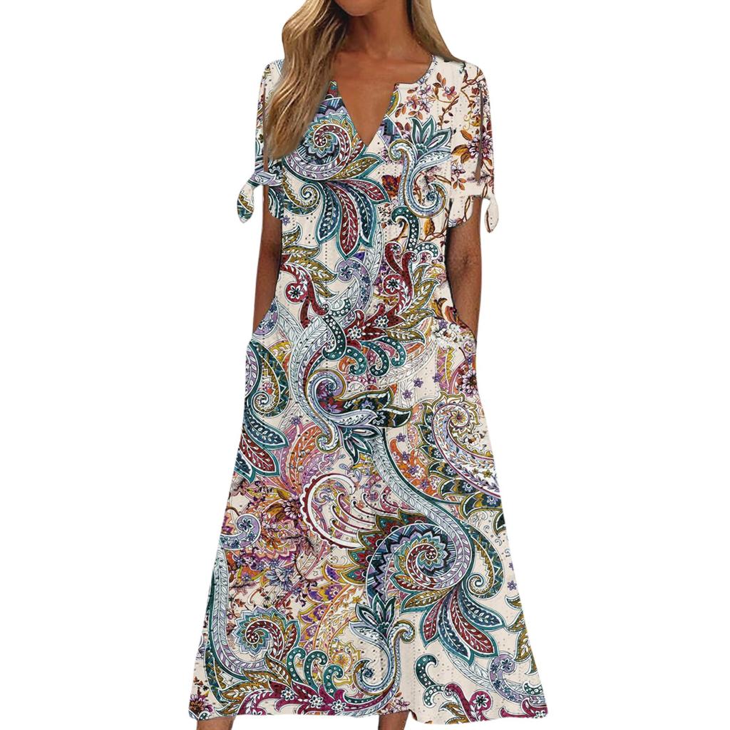 Abito Lungo da Donna Casual Moda Temperamento Elegante Vita Patchwork Stampa Floreale