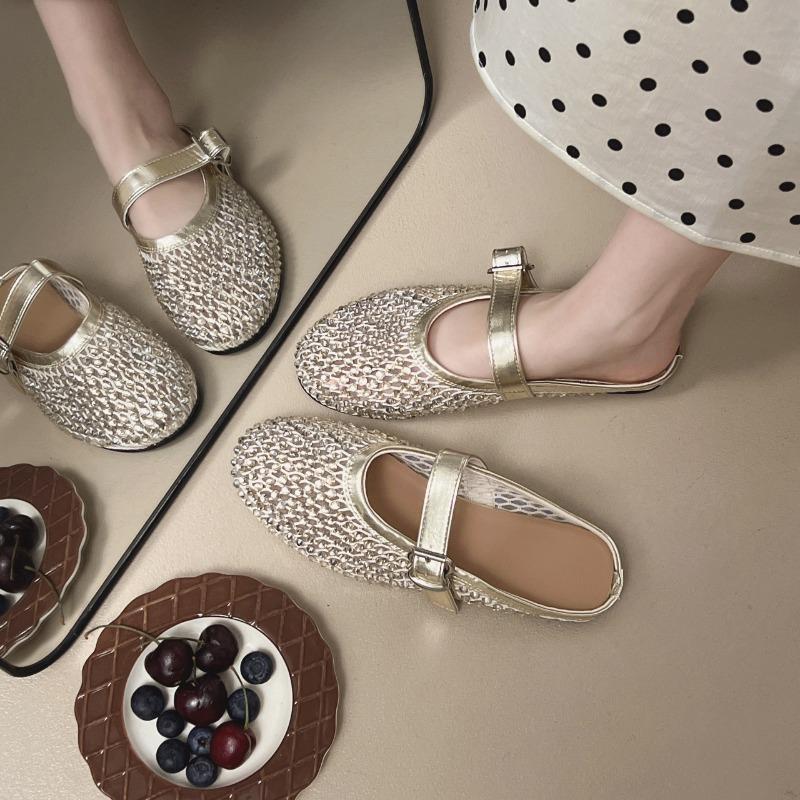 Summer rhinestone Mary Jane bag head slippers women's new summer wear half-support single shoes cool slippers