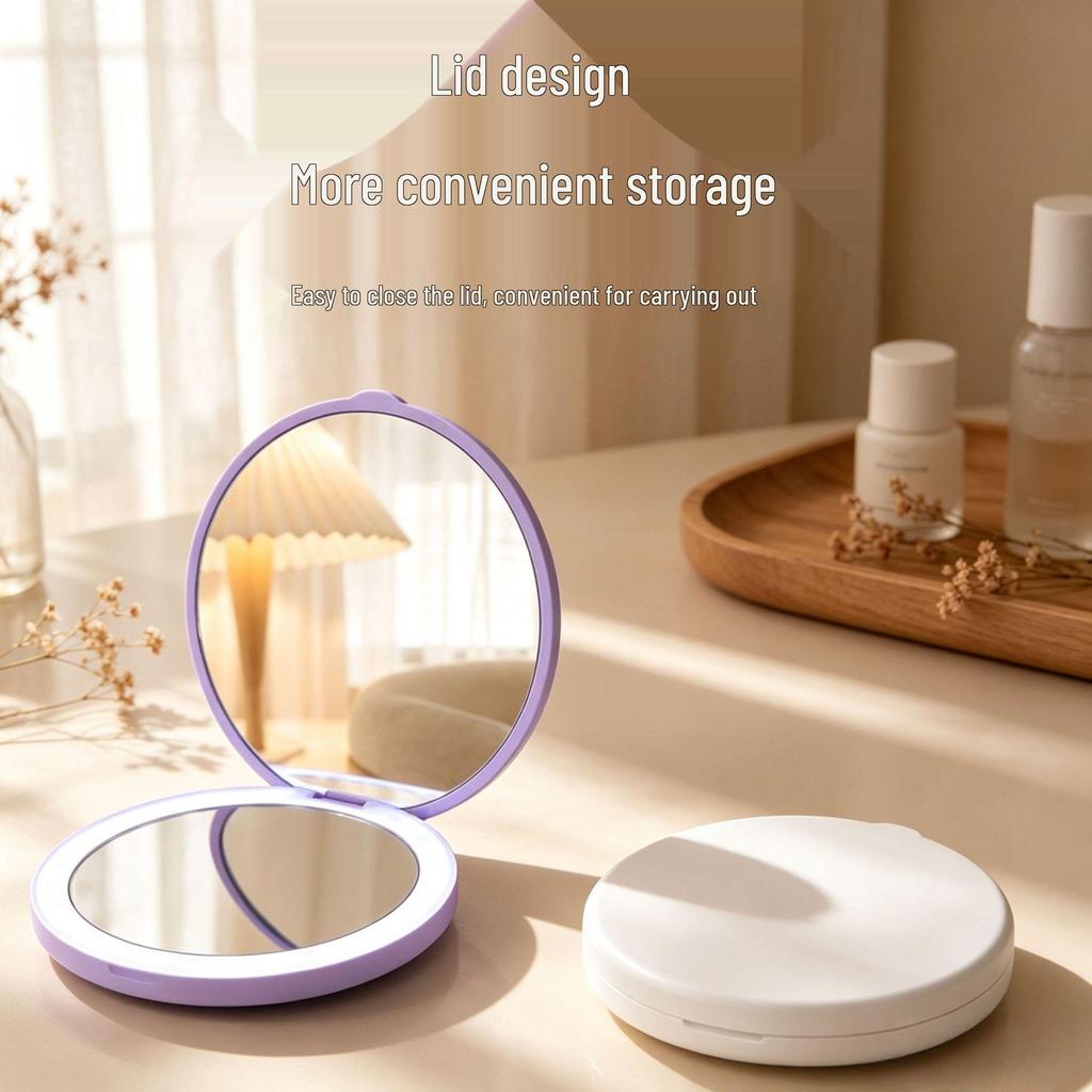 Compact Foldable LED Makeup Mirror with 2x Magnification & Rechargeable Smart Light