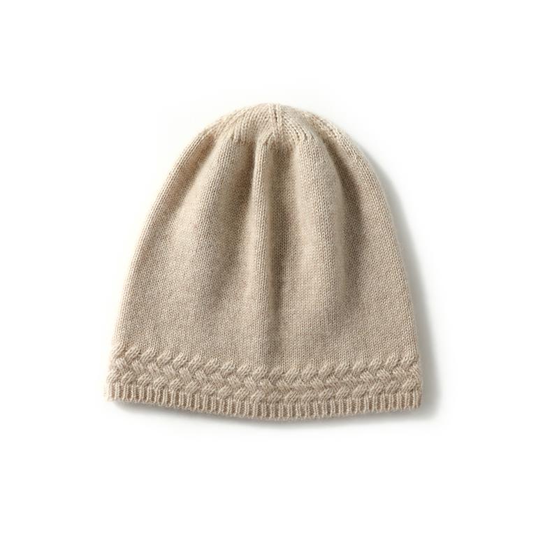 Women 100% Pure Cashmere Beanie Hat Textured Knit Edge Design Winter Warm Soft Slouchy Skullies Cap Cold Weather Accessory