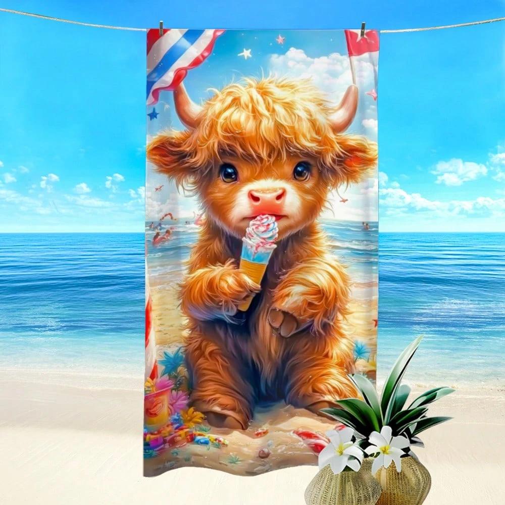 Highland Cow Print Beach Towel, Super Absorbent Quick Dry Soft Lightweight Blanket for Beach Swimming Outdoor Camping Travel