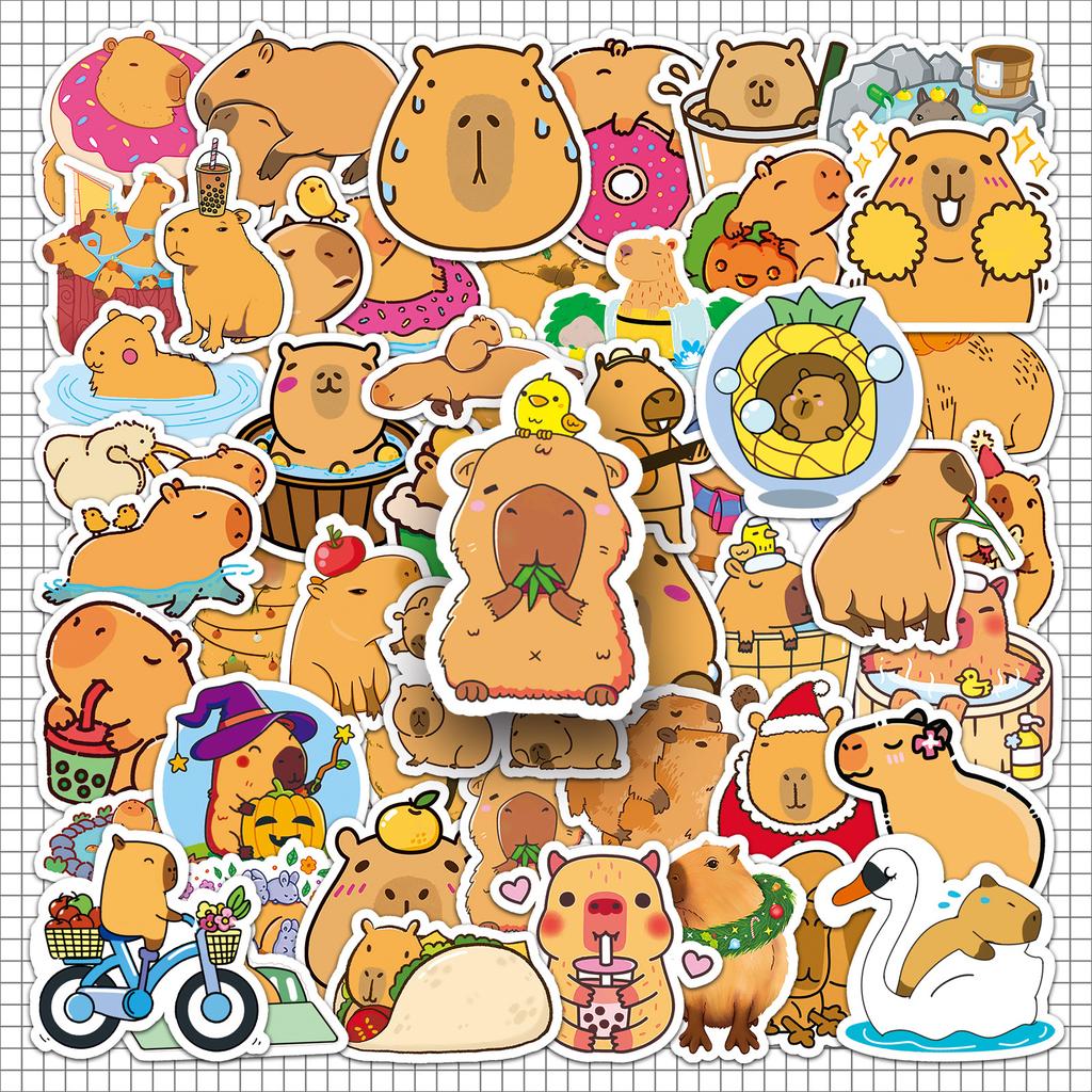50pcs Capybara Stickers Capybara Cartoon Animal Cute Waterproof Decorative Hand Account Water Cup Sticker