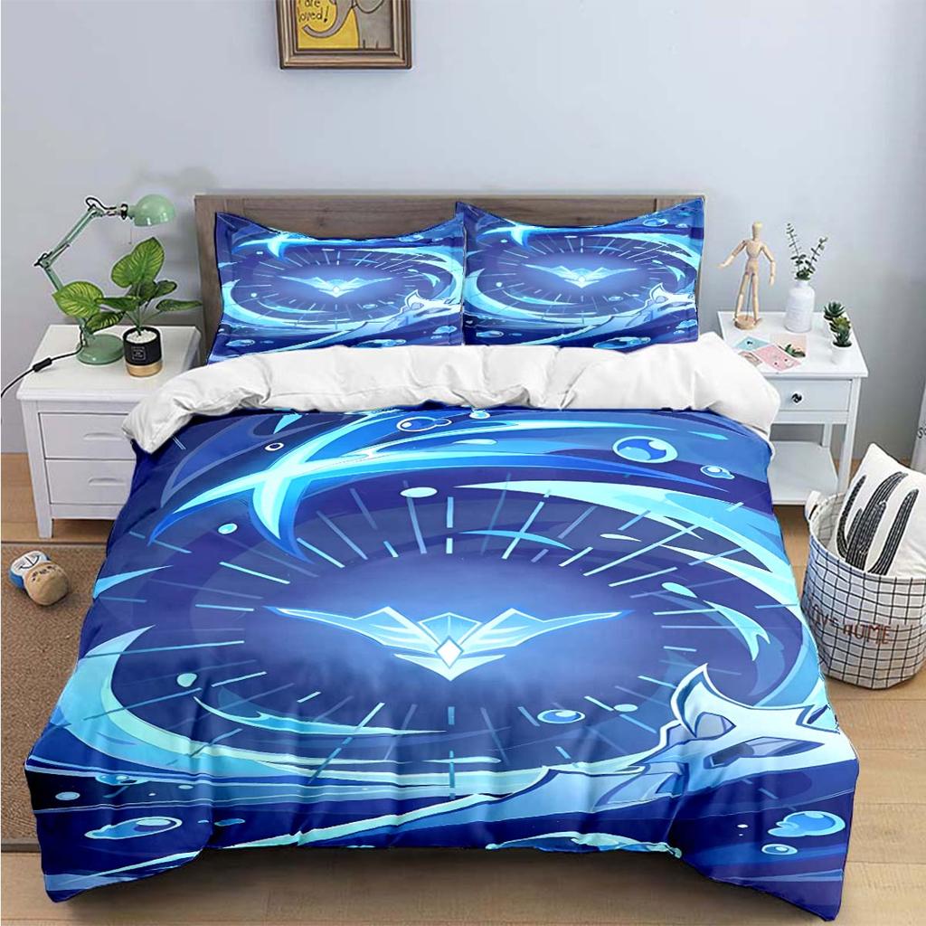 Bettdecke Mode Beliebtes Spiel G-Genshin Elements Druck Bettwäsche Zubehör Set Bett Bettdecke Set Bettwäsche Set Luxus Geschenk