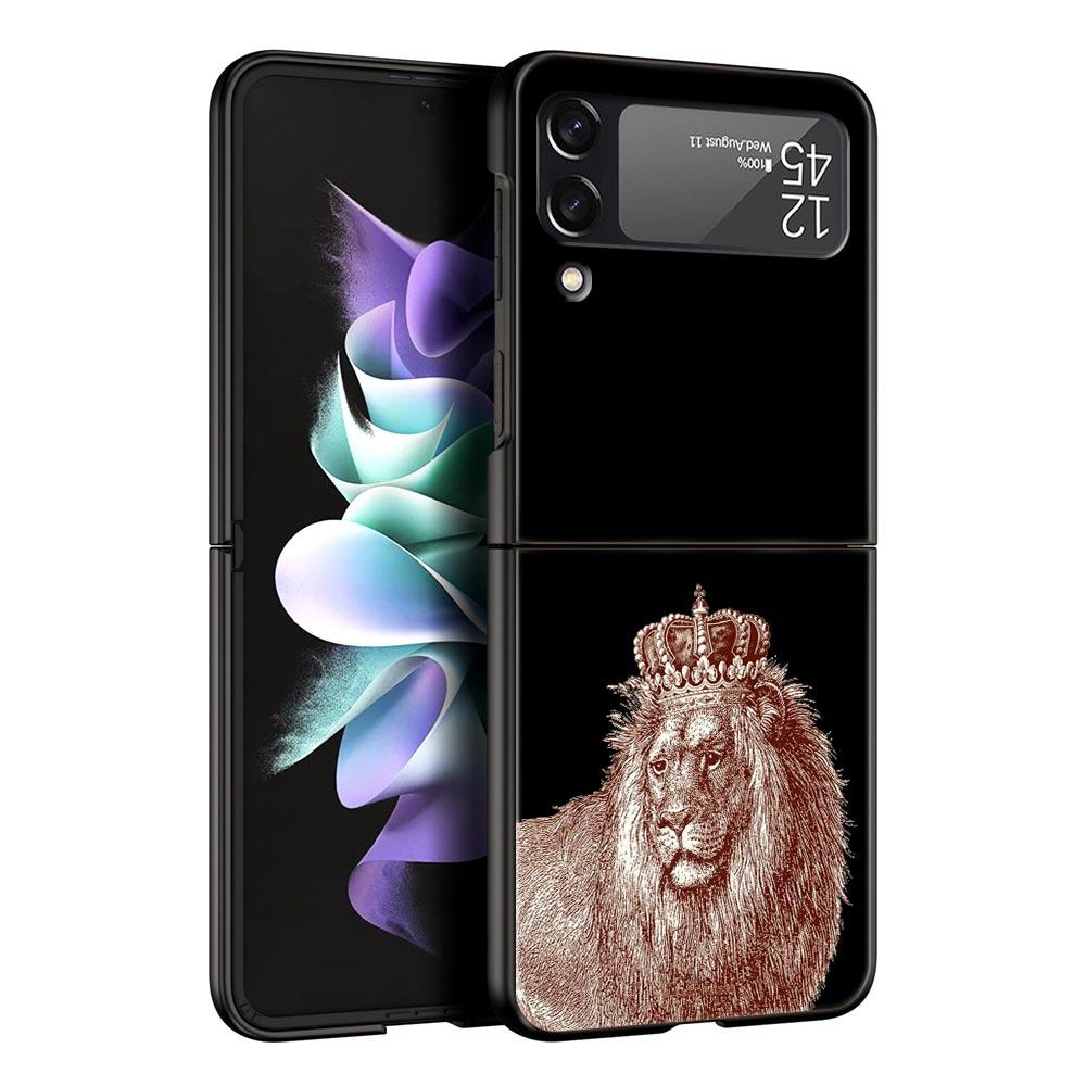 Concise Lion Pattern Phone Case For Samsung Galaxy Z Flip3 Flip4 Flip5 Case Shell For Z Flip 3 4 5 6 7 Hard Folding Cover