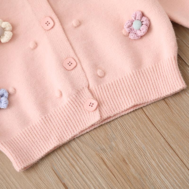 Girls Sweater Cardigan Knitted Children's Jacket Autumn and Winter Flower Girl Baby Long Sleeve Tops Sweaters