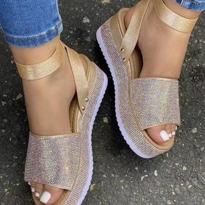 Damen Sandalen Mode Strass Keilsandalen Damen Sommer Neue High Heels Plateauschuhe Outdoor Offene Zehen Freizeitsandalen