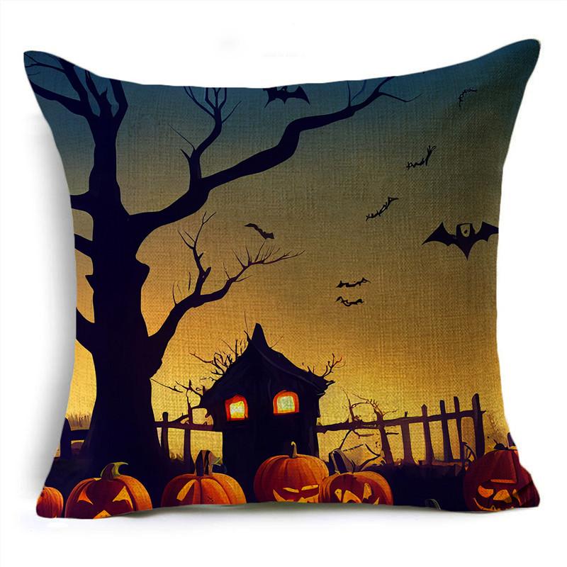 Fashion Halloween Scary Night Moon Pumpkin Lantern Linen Throw Pillowcase Decorative Cushion Cover For Sofa Living Room Party