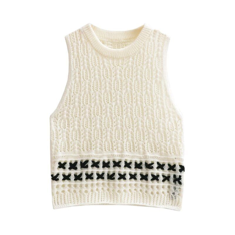 

2023 New Arrival European and American Women s Clothing Elegant Contrast Color Detail Cut Out Vest 7901869 Cut Out Pants 7901874 Tops L