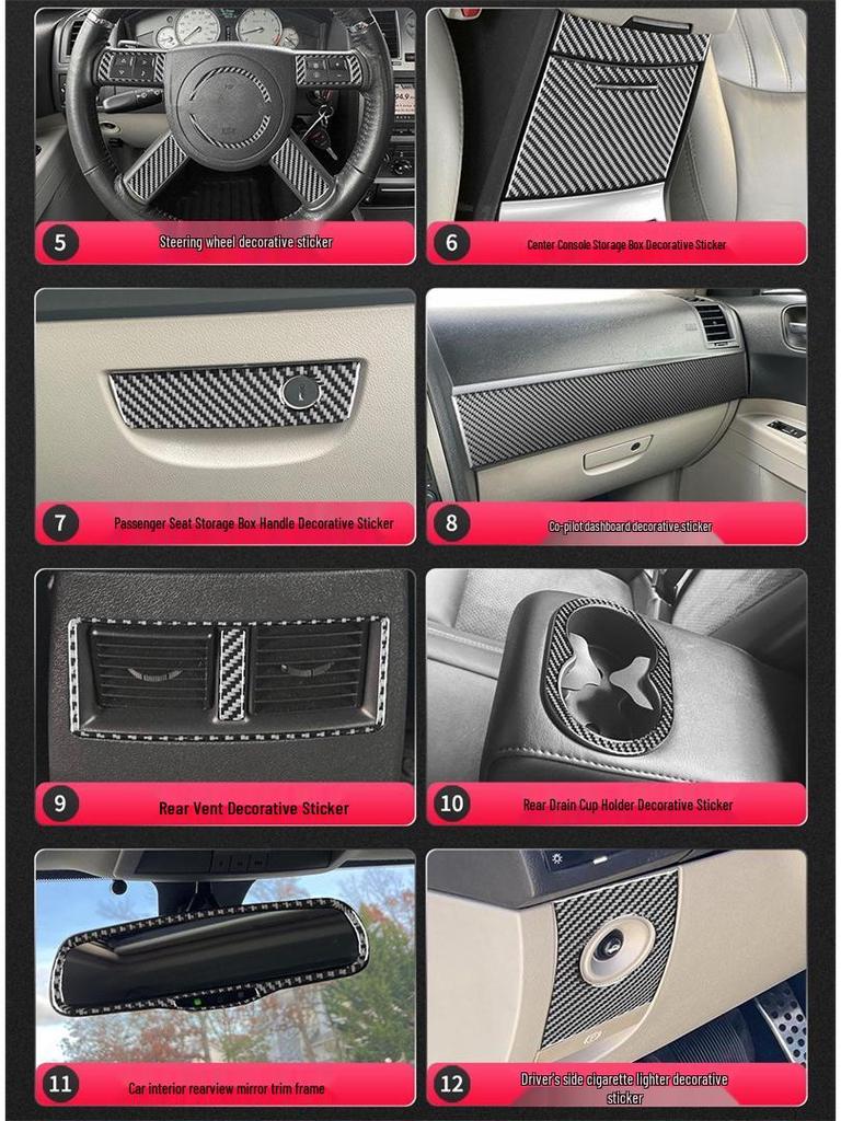 Samolepka na ozdobu středové konzole z uhlíkových vláken pro Chrysler 300C (2005-2007)